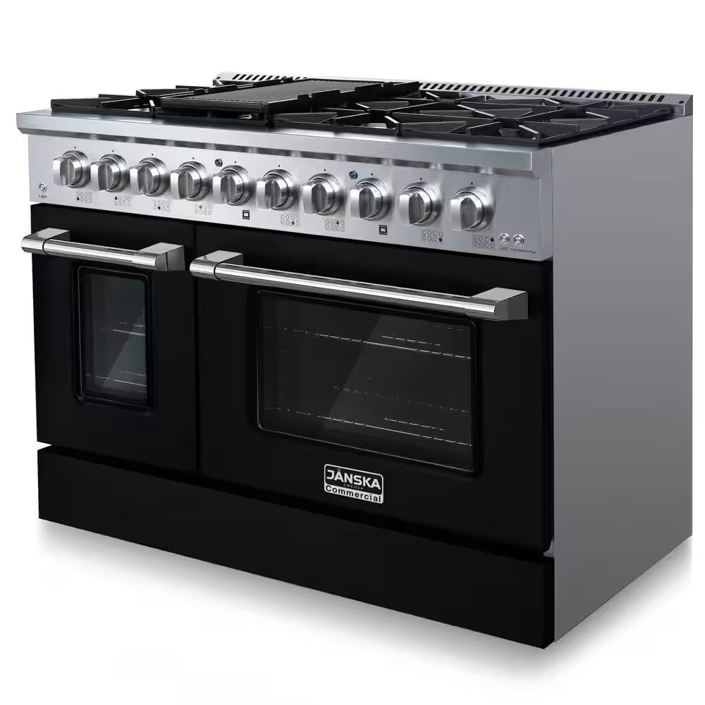 Professional Series 48 In., 8-Burners, Freestanding, 6.7 Cu. Ft. Double Oven Gas Range with Griddle in Matte Black