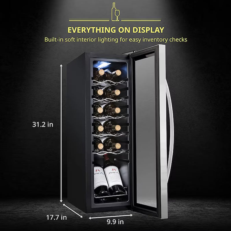 9.9-In W 12-Bottles Stainless Steel Freestanding Indoor Wine Cooler