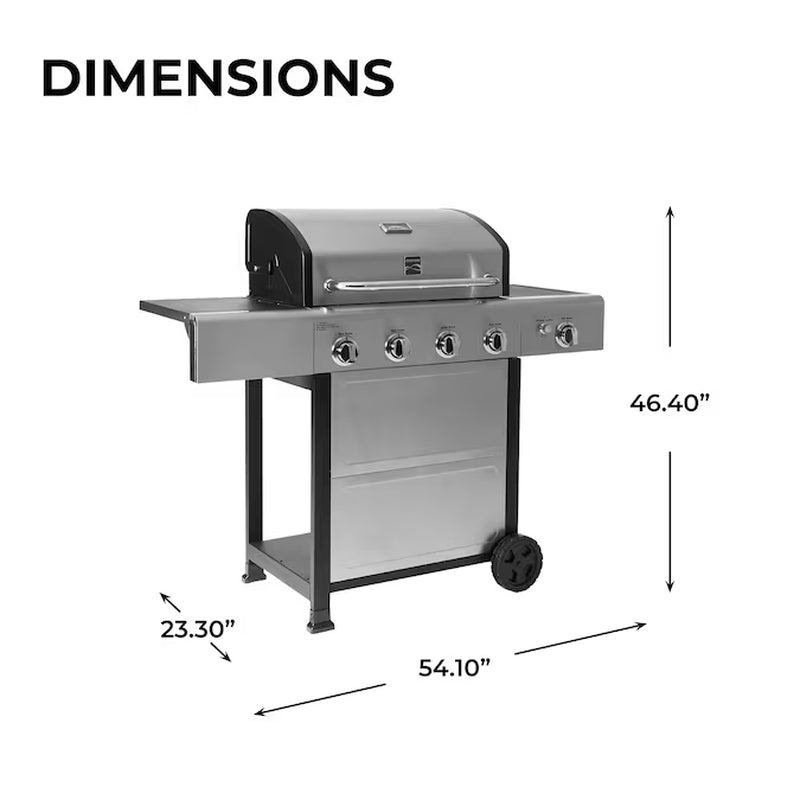 Stainless Steel 4-Burner Liquid Propane Gas Grill with 1 Side Burner