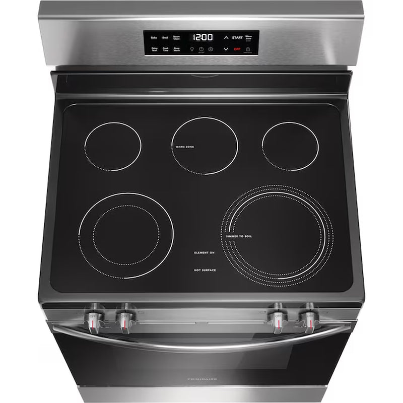 30-In Glass Top 5 Burners 5.3-Cu Ft Steam Cleaning Freestanding Electric Range (Fingerprint Resistant Stainless Steel)