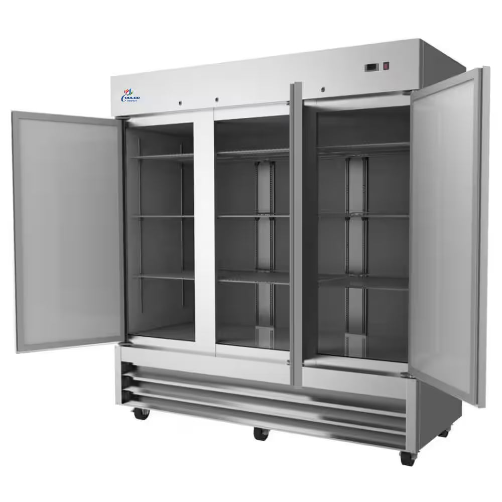 81 In. W 72 Cu. Ft. Auto / Cycle Defrost 3-Door Commercial Upright Reach-In Freezer in Stainless Steel