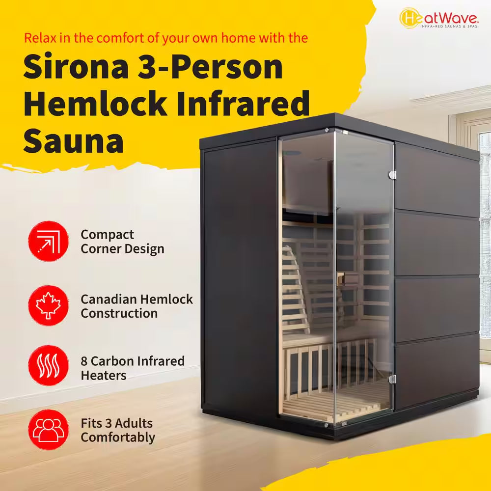 Sirona 3-Person Hemlock Infrared Sauna with 8 Carbon Heaters