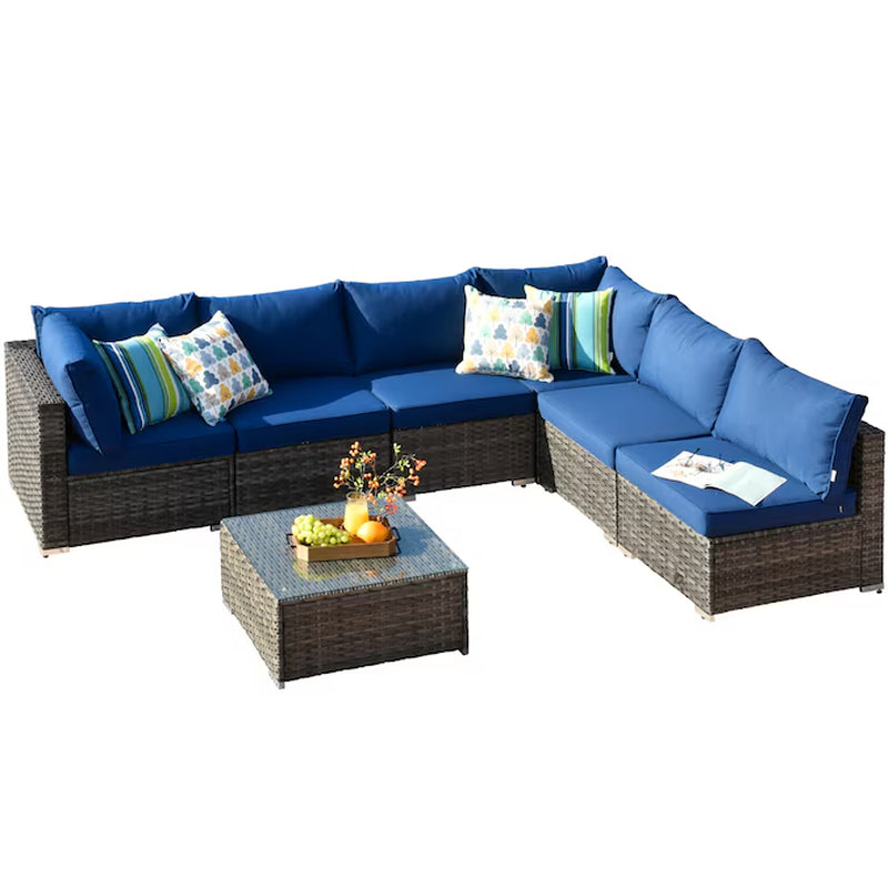 Wicker Outdoor Sectional with Orange Cushions and Iron Frame