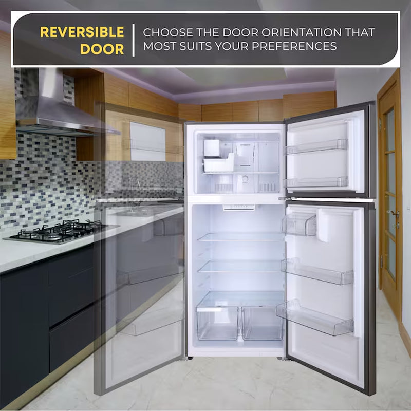 Reversible Door with Built-In Ice Maker 21-Cu Ft Top-Freezer Refrigerator with Ice Maker (Stainless) ENERGY STAR