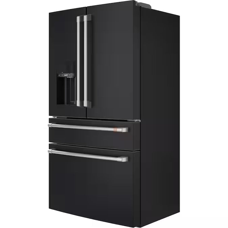 Counter-Depth 22.3-Cu. Feet 4 -Door Smart Compatible French Door Refrigerator with Ice Maker with Water and Ice Dispenser ( Matte Black ) ENERGY STAR Certified