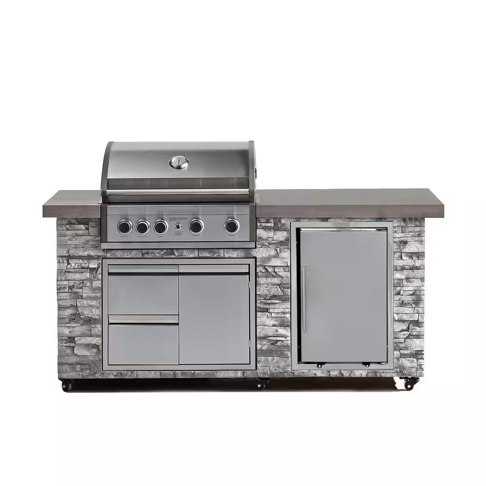 78 In. Pro Elite 5-Burner European Ledge Propane Gas Grill Island in Gray