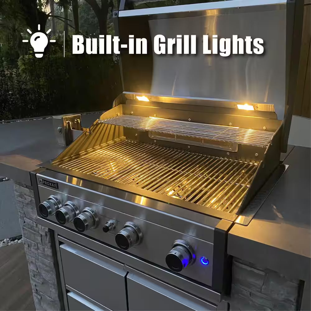 78 In. Pro Elite 5-Burner European Ledge Propane Gas Grill Island in Gray