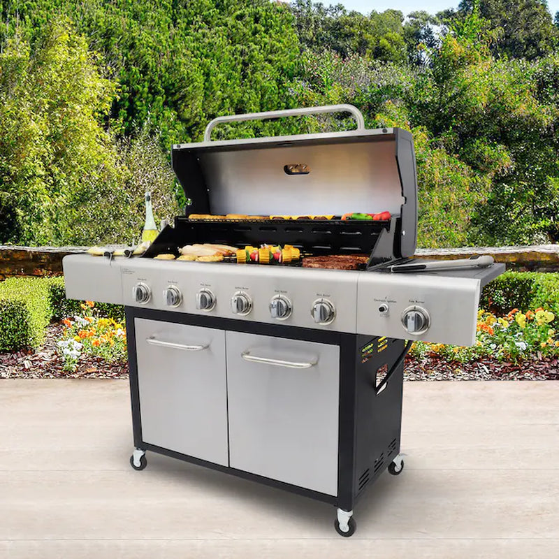 Stainless Steel 6-Burner Liquid Propane Gas Grill with 1 Side Burner