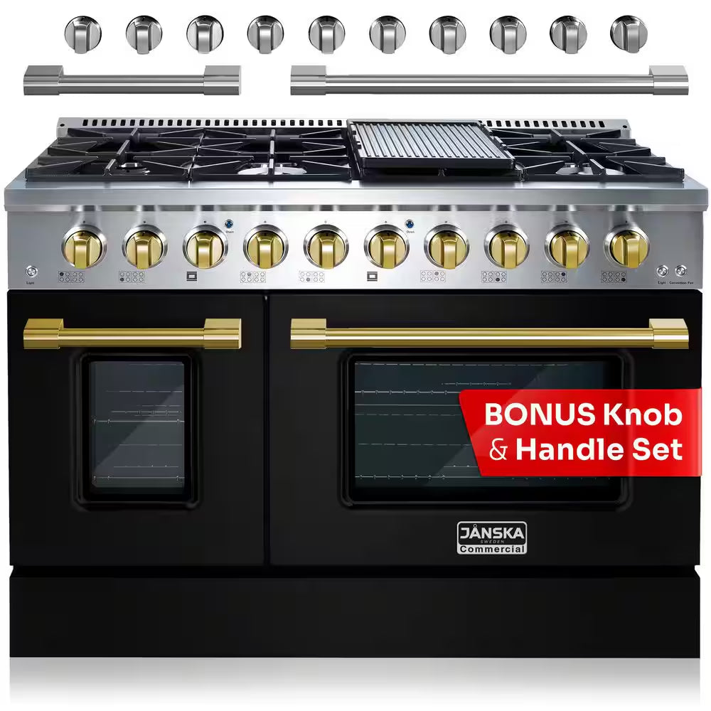 Professional Series 48 In., 8-Burners, Freestanding, 6.7 Cu. Ft. Double Oven Gas Range with Griddle in Matte Black