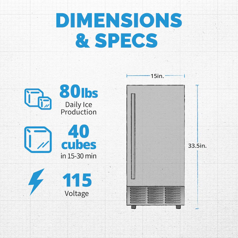 80-Lbs. Ice per Day Freestanding or Built-In Craft Ice Maker ( Stainless Steel )