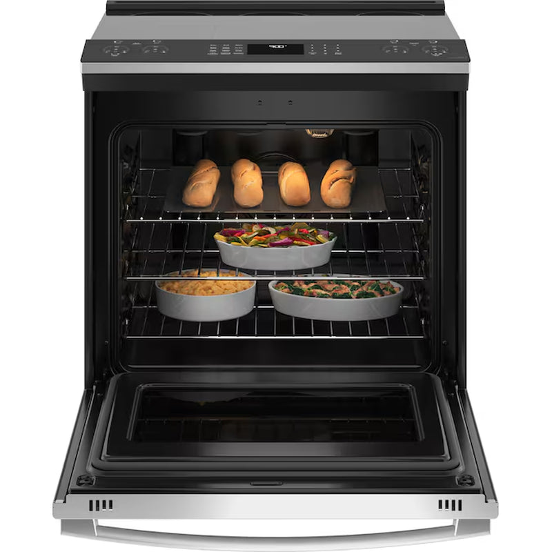 Profile 30-In Glass Top 5 Burners 5.3-Cu Ft Steam Cleaning Air Fry Convection Oven Slide-In Smart Electric Ran (Finrprint-Resistant Stainless Steel)